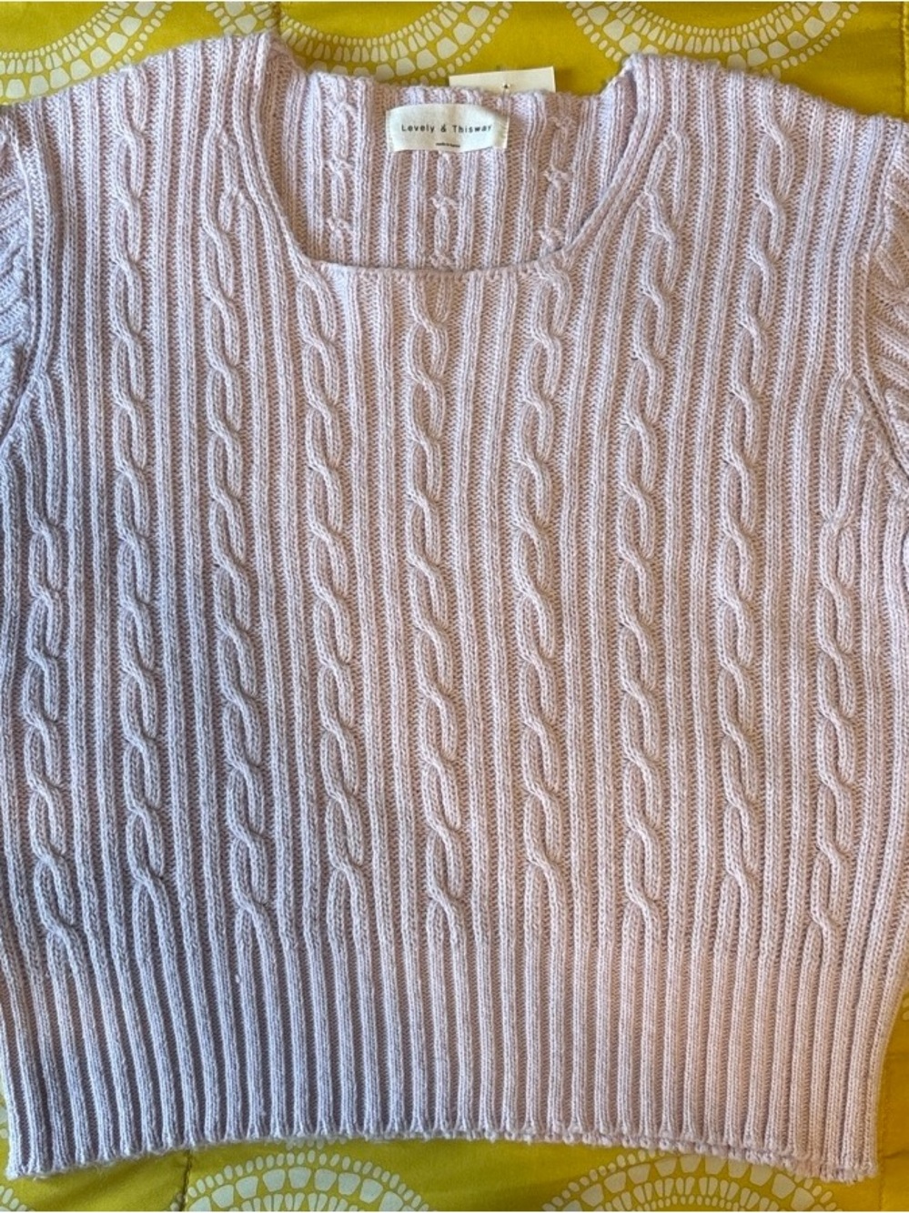 Women's Short-sleeve Light Cable Knit Sweater - Lilac